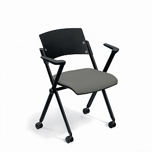 plastic backrest with armrest with black frame and casters