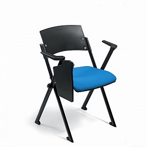 plastic backrest with armrest with black frame and folding table